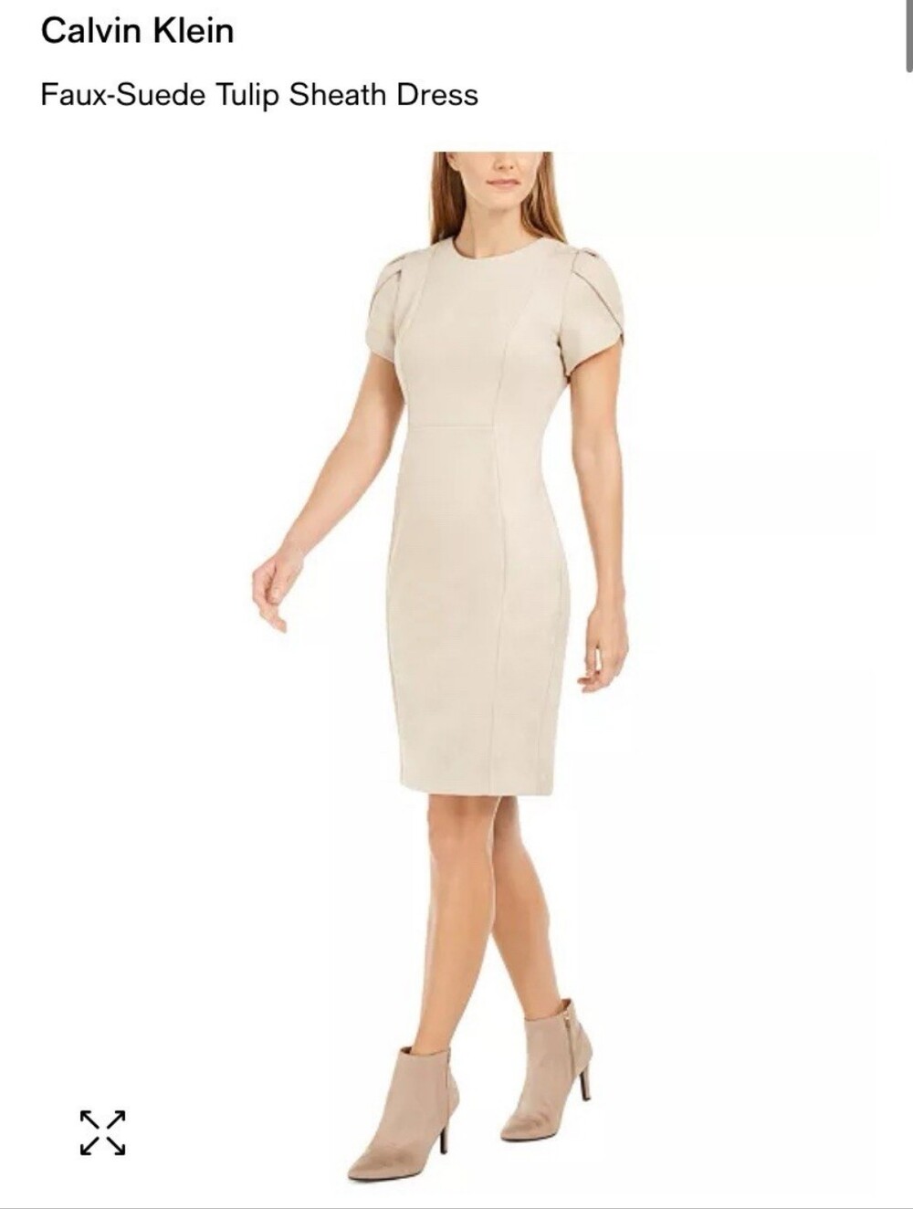 Calvin Klein pink suede-like faux leather sheath dress featuring tulip petal sle